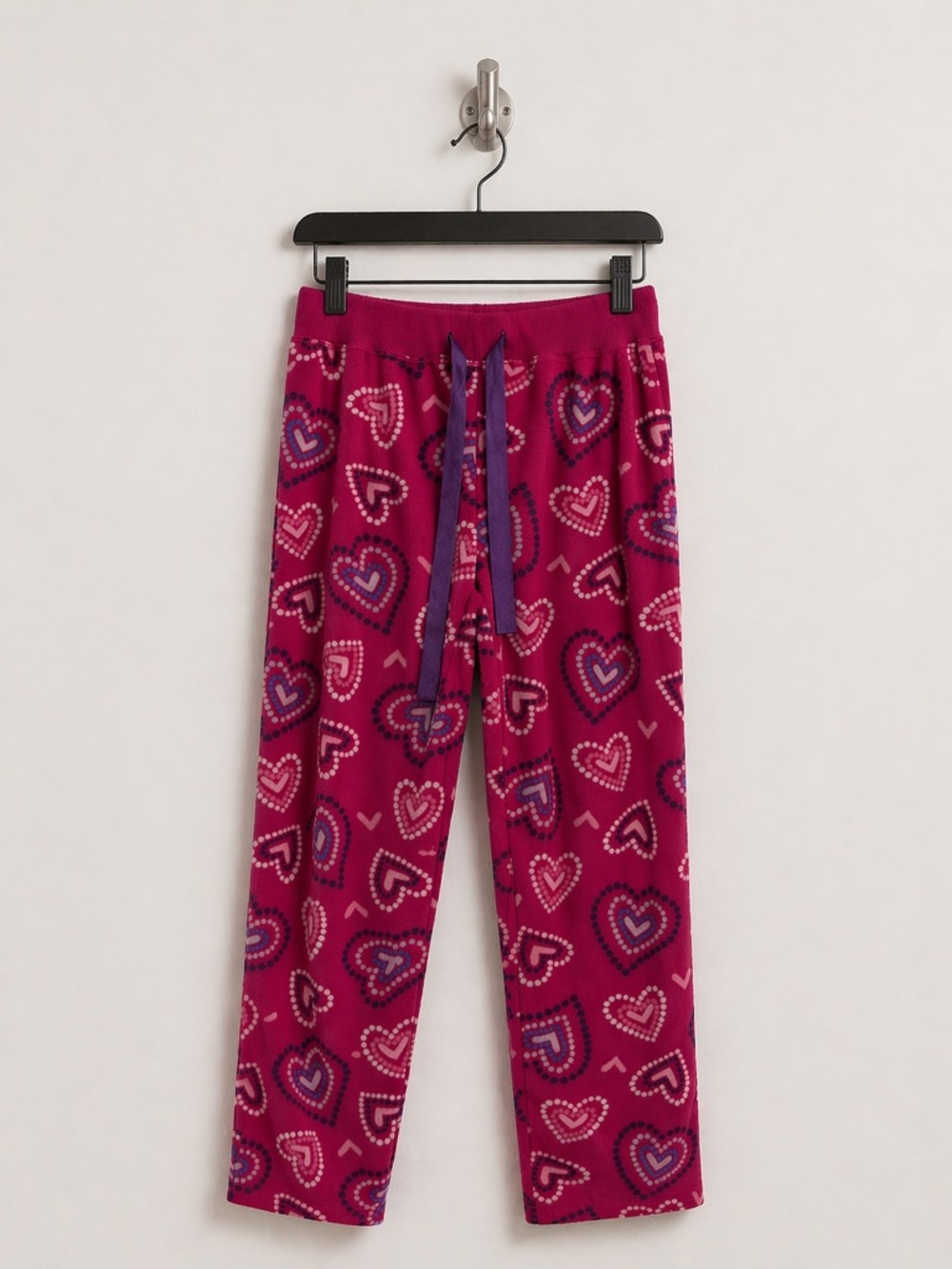 Faded Glory Heart Print Fleece Pajama Pants Size Small Pink Cozy Sleepwear